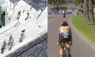 Imagem ilustrativa da imagem VÍDEO | Cachorro invade final do triatlo no Pan e corre ao lado de atletas