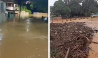 Imagem ilustrativa da imagem Rio transborda, alaga ruas e impede acesso a bairros de Fundão