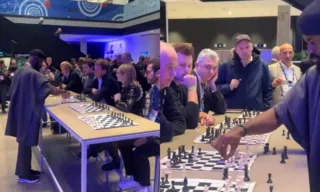 Imagem ilustrativa da imagem VÍDEO | Jogador de xadrez bate 10 adversários ao mesmo tempo