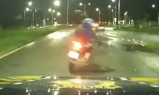 Imagem ilustrativa da imagem VÍDEO | Suspeito em moto furtada sofre acidente ao tentar fugir da PRF na BR-101