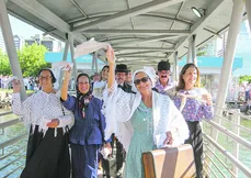 Mulheres descendentes de famílias italianas participaram da simulação da partida da Itália para o Estado