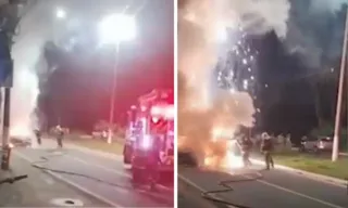 Imagem ilustrativa da imagem Carro de luxo pega fogo e explode em rodovia no ES
