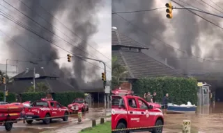 Imagem ilustrativa da imagem Em meio a alagamentos, posto de combustível explode em avenida de Porto Alegre