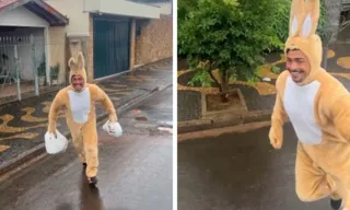 Imagem ilustrativa da imagem Gari faz coleta de lixo fantasiado de coelhinho da Páscoa e vídeo viraliza