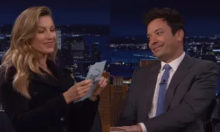 Imagem ilustrativa da imagem Gisele Bündchen faz Jimmy Fallon adivinhar expressões brasileiras; veja vídeo