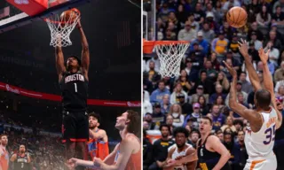 Imagem ilustrativa da imagem Houston Rockets obtém 10ª vitória seguida e Phoenix Suns surpreende Nuggets na NBA