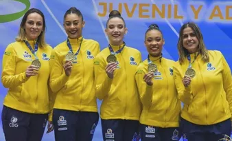 Imagem ilustrativa da imagem Capixabas ajudam Brasil a trazer festival de medalhas na Ginástica Rítmica