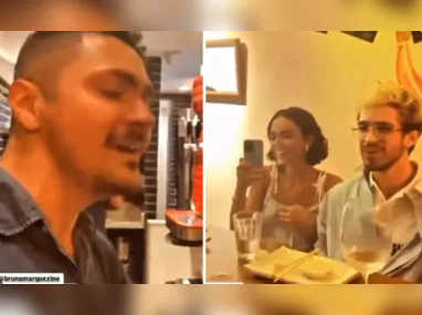 Imagem ilustrativa da imagem Bruna Marquezine e João Guilherme recebem serenata durante jantar em restaurante