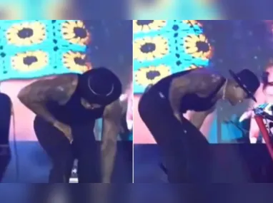 Imagem ilustrativa da imagem Léo Santana é atingido em parte íntima por celular arremessado por fã em show