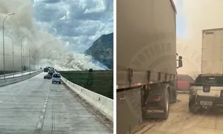 Imagem ilustrativa da imagem Incêndio no Contorno do Mestre Álvaro causa acidente e fecha pista na Serra