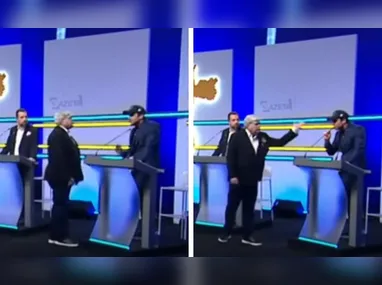 Imagem ilustrativa da imagem Confusão entre Datena e Marçal continua após debate com empurra-empurra e ofensas