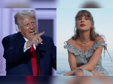 Imagem ilustrativa da imagem Donald Trump publica imagens falsas de Taylor Swift e seus fãs o apoiando