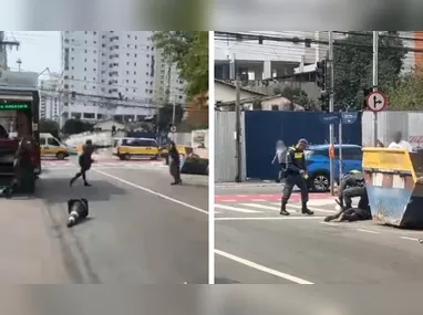 Imagem ilustrativa da imagem Foragido é preso ao agredir mulher e atirar cones contra policiais em Vila Velha