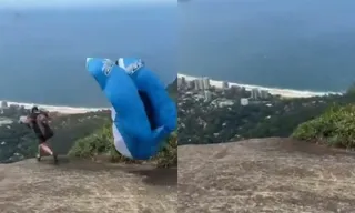 Imagem ilustrativa da imagem VÍDEO | Instrutor de esporte aéreo morre em acidente com speedfly no Rio de Janeiro