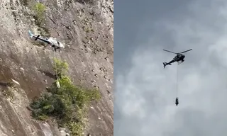 Imagem ilustrativa da imagem VÍDEO | Parapentista fica preso em pedra e é resgatado de helicóptero no Sul do ES