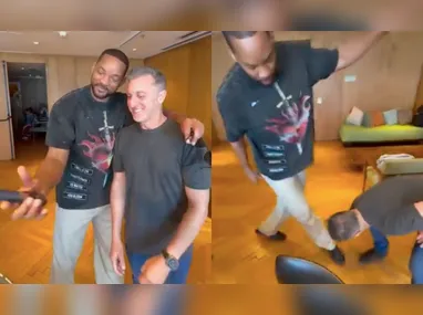 Imagem ilustrativa da imagem VÍDEO | Will Smith derruba celular de Luciano Huck e diz que vai comprar um novo