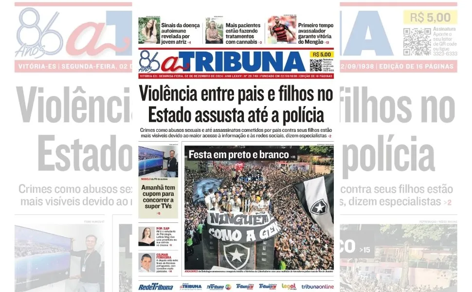 Imagem ilustrativa da imagem Confira os destaques do jornal A Tribuna desta segunda-feira