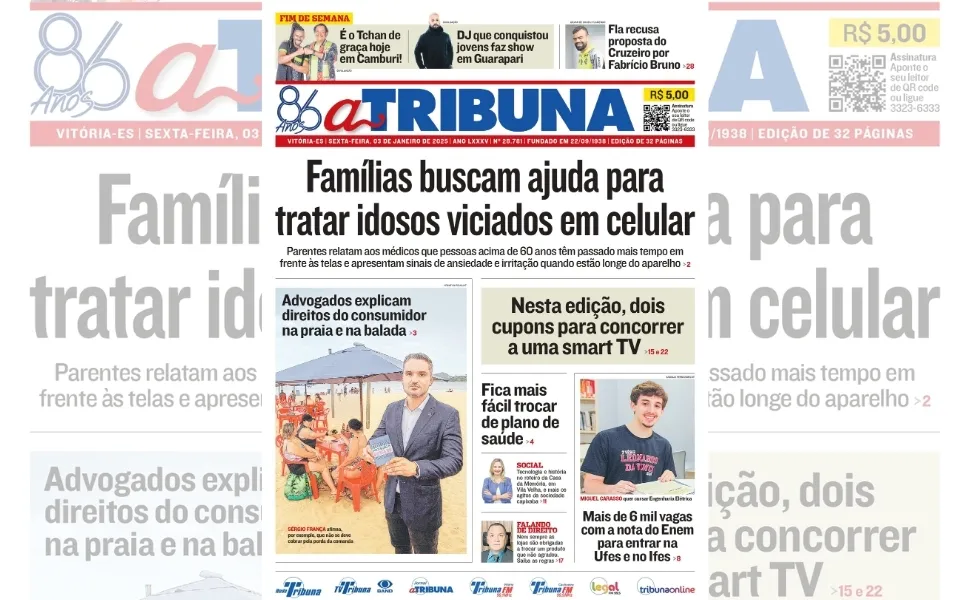 Imagem ilustrativa da imagem Confira os destaques do jornal A Tribuna desta sexta-feira