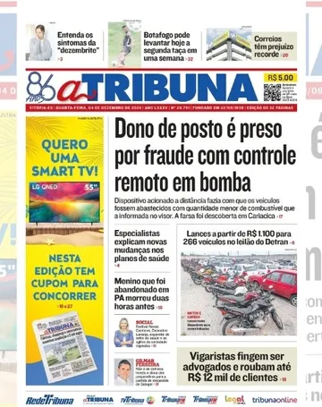 Imagem ilustrativa da imagem Confira os destaques do jornal A Tribuna desta quarta-feira