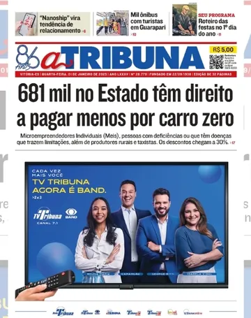 Imagem ilustrativa da imagem Confira os destaques do jornal A Tribuna desta quarta-feira