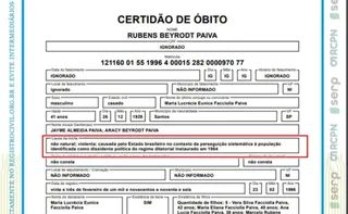 Imagem ilustrativa da imagem Certidão de óbito de Rubens Paiva corrigida diz que morte foi causada por Estado