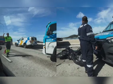 Vídeo publicado nas redes sociais mostra uma motocicleta caída na via