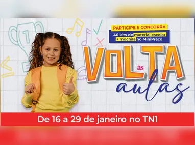 Imagem ilustrativa da imagem Veja como concorrer a 40 kits escolares da TV Tribuna e MiniPreço