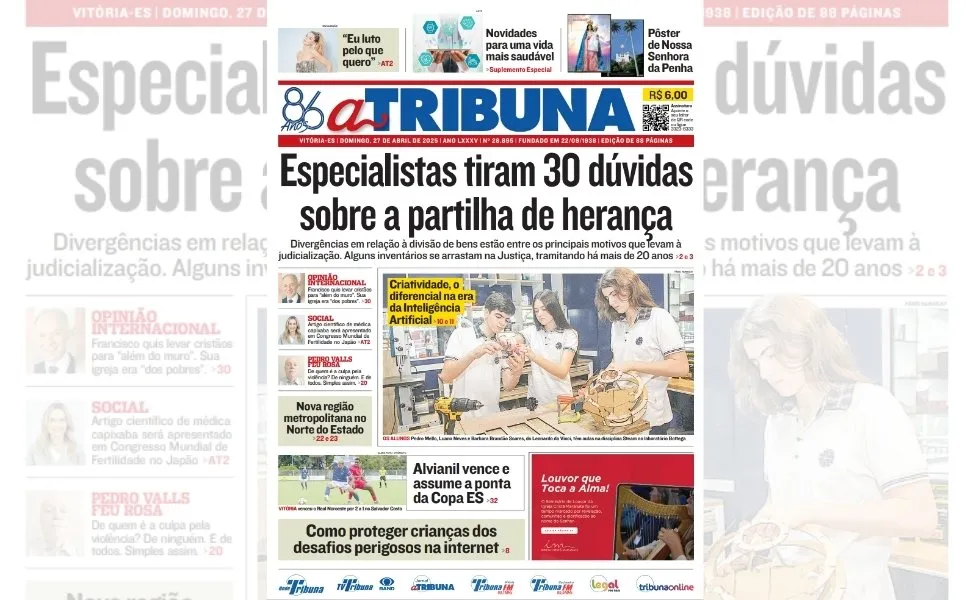 Imagem ilustrativa da imagem Veja os destaques de A Tribuna deste domingo, dia 27 de abril