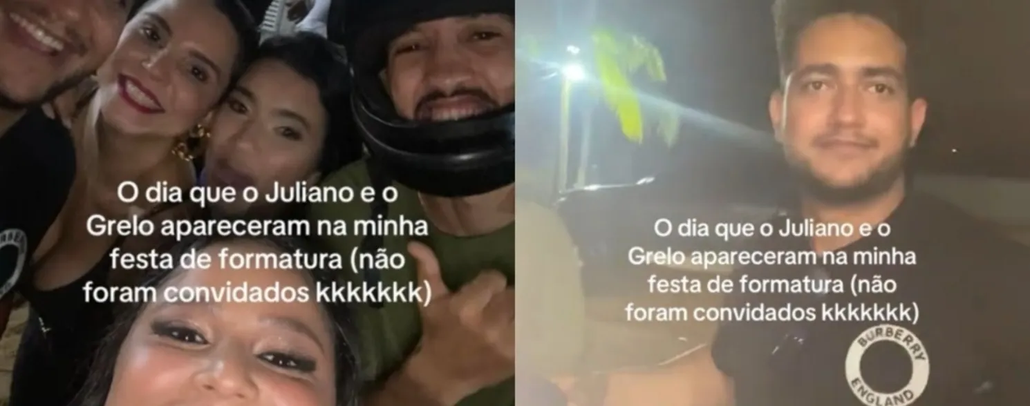 Imagem ilustrativa da imagem Juliano, dupla de Henrique, e Grelo divertem fãs ao invadir festa de formatura