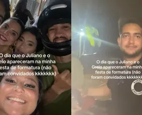 Imagem ilustrativa da imagem Juliano, dupla de Henrique, e Grelo divertem fãs ao invadir festa de formatura