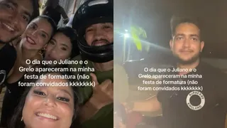 Imagem ilustrativa da imagem Juliano, dupla de Henrique, e Grelo divertem fãs ao invadir festa de formatura