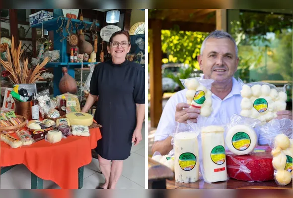 Jocimar da Queijo do Trevo, e Elda Del Caro, da Del Caro Produtos Artesanais: qualidade  dos produtos encanta e fideliza visitantes