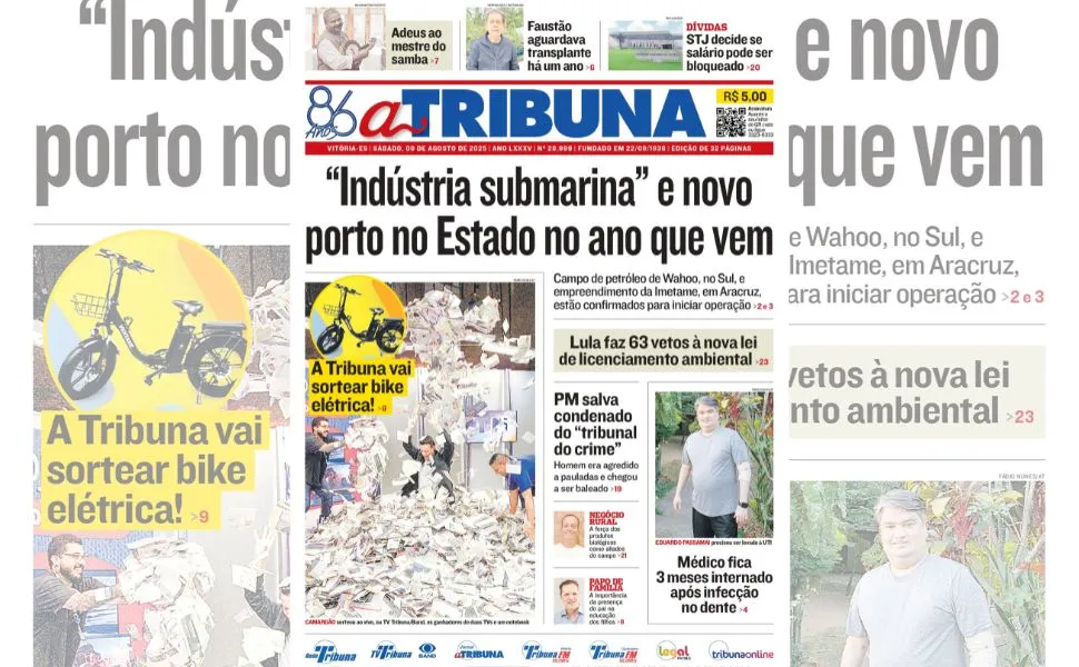 Imagem ilustrativa da imagem Confira os destaques do jornal A Tribuna deste sábado