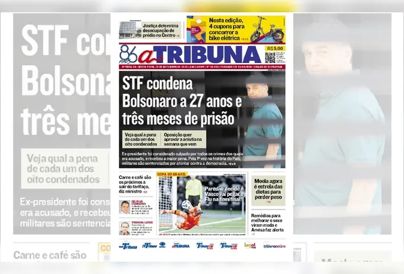 Imagem ilustrativa da imagem Confira os destaques do jornal A Tribuna desta sexta-feira