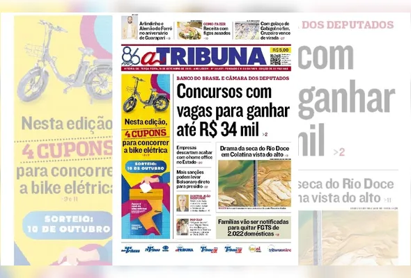 Imagem ilustrativa da imagem Confira os destaques do jornal A Tribuna desta terça-feira