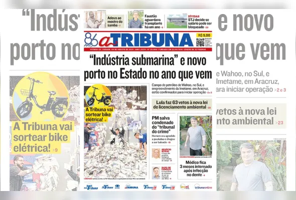 Imagem ilustrativa da imagem Confira os destaques do jornal A Tribuna deste sábado