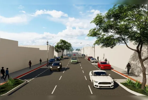 Projeção de como vai ficar rua após mudança de sentido. Obras estão em fase de recapeamento
