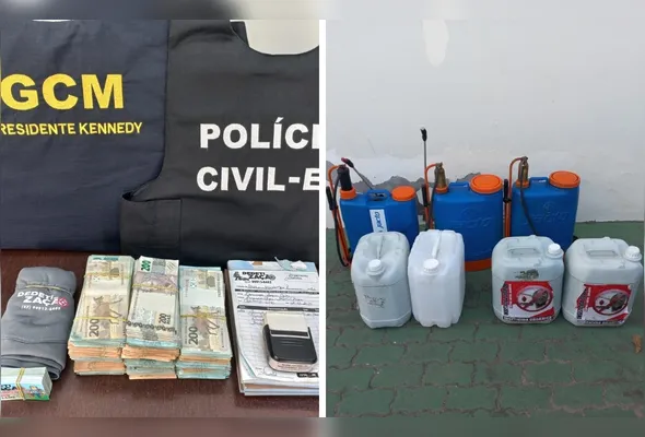 Dinheiro e produtos de dedetização foram apreendidos pelo