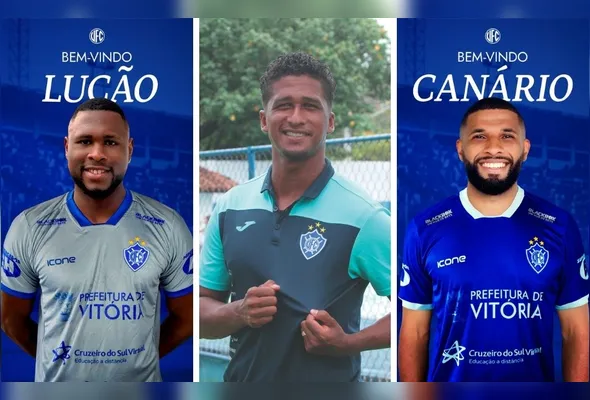 Abuda (centro) renovou com o Vitória, enquanto Lucão e Canário reforçam o time em 2026