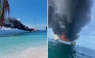 Imagem ilustrativa da imagem Brasileiros saltam em mar com tubarões após barco no Panamá pegar fogo