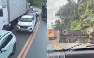 Imagem ilustrativa da imagem Carreta tomba e BR-101 fica parcialmente interditada em Rio Novo do Sul