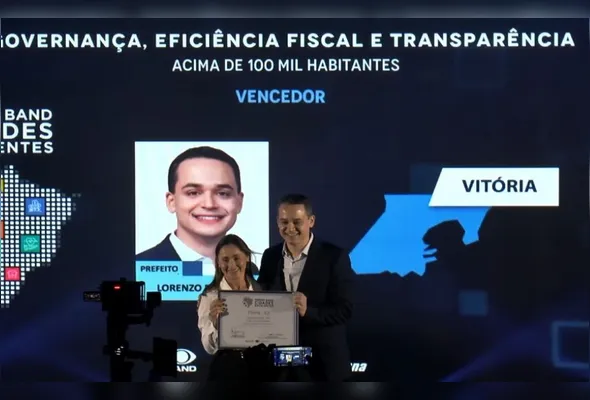 Primeiro lugar na categoria de cidades com mais de 100 mil habitantes ficou com Vitória, representada na premiação pelo prefeito Pazolini