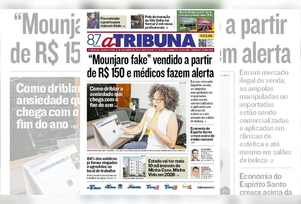Imagem ilustrativa da imagem Confira os destaques do jornal A Tribuna desta quarta-feira