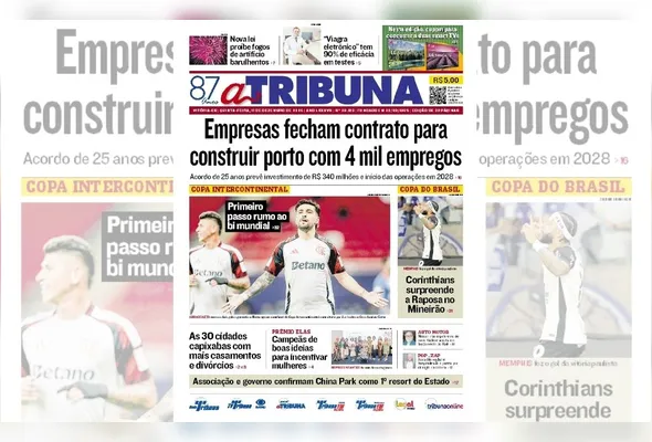 Imagem ilustrativa da imagem Confira os destaques do jornal A Tribuna desta quinta-feira
