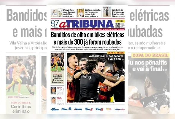 Imagem ilustrativa da imagem Confira os destaques do jornal A Tribuna desta segunda-feira