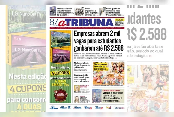 Imagem ilustrativa da imagem Confira os destaques do jornal A Tribuna desta terça-feira