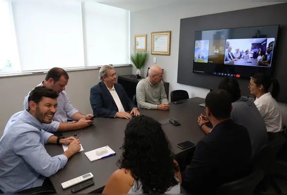 Arnaldinho, Victor Linhalis, Luiz Paulo e Cael Linhalis durante coletiva de imprensa de posse da nova presidência estadual do PSDB