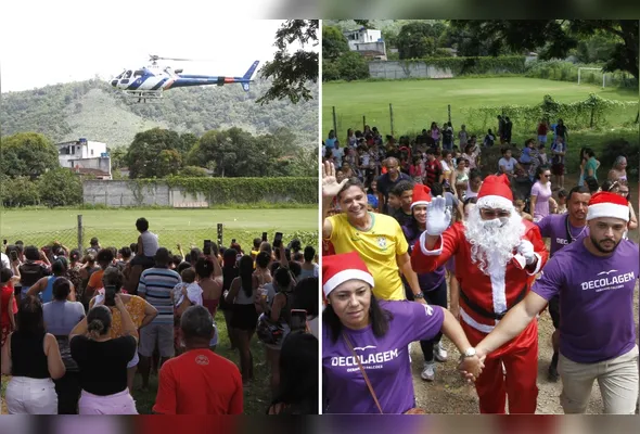 O Papai Noel arrancou aplausos e sorrisos das centenas de crianças que participaram da celebração no bairro Piranema, em Cariacica.