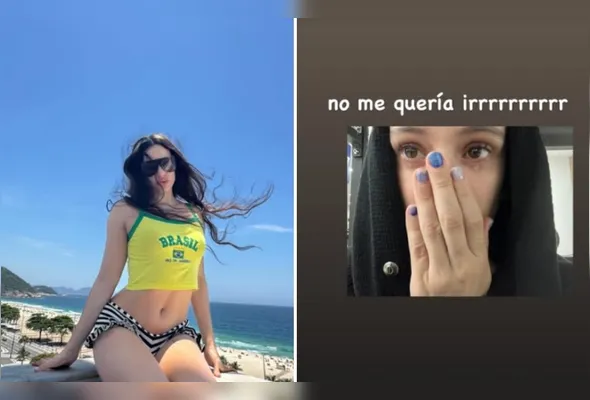 Na imagem, ela aparece com lágrimas nos olhos e com a mão cobrindo parte do rosto.