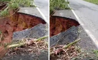 Imagem ilustrativa da imagem Após chuvas intensas, asfalto cede em trecho da BR-262 no Sul do ES